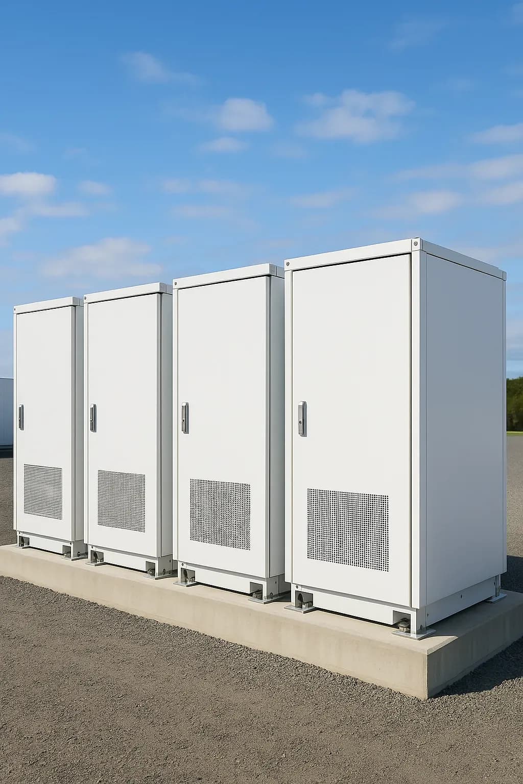 Battery storage unit mounted on galvanised steel footings