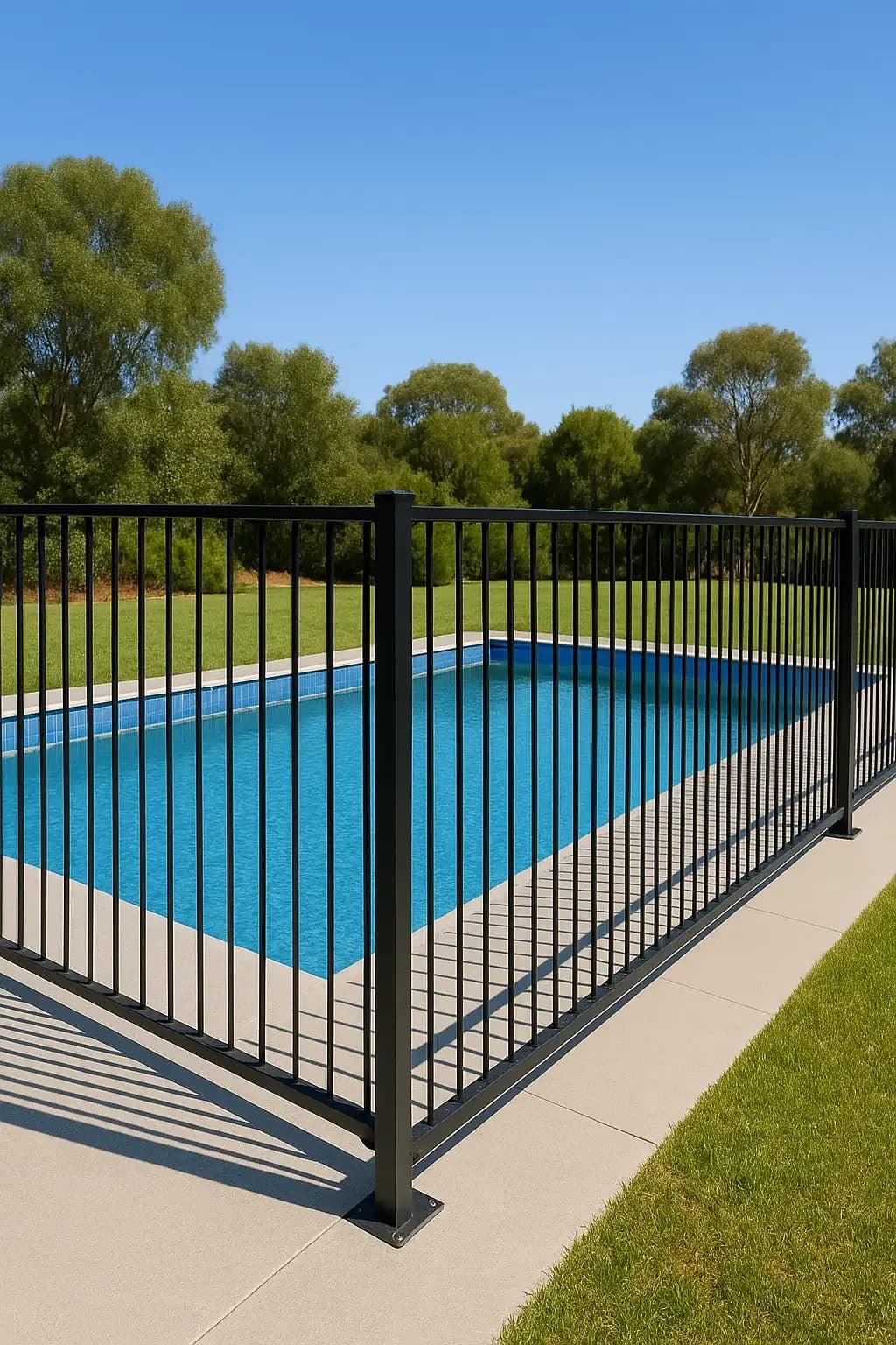 Steel footing system supporting a compliant pool fence