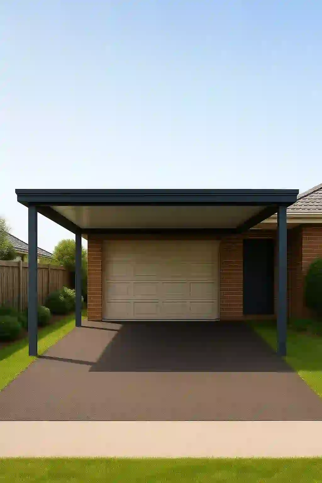 Steel footings in place for a residential carport