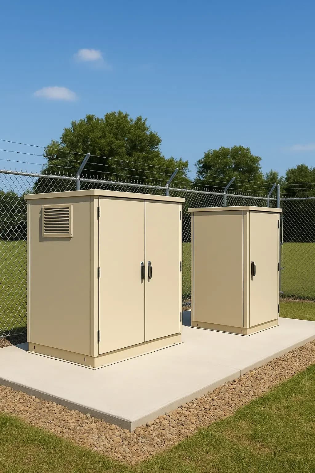 Steel footings used to support a utility equipment enclosure