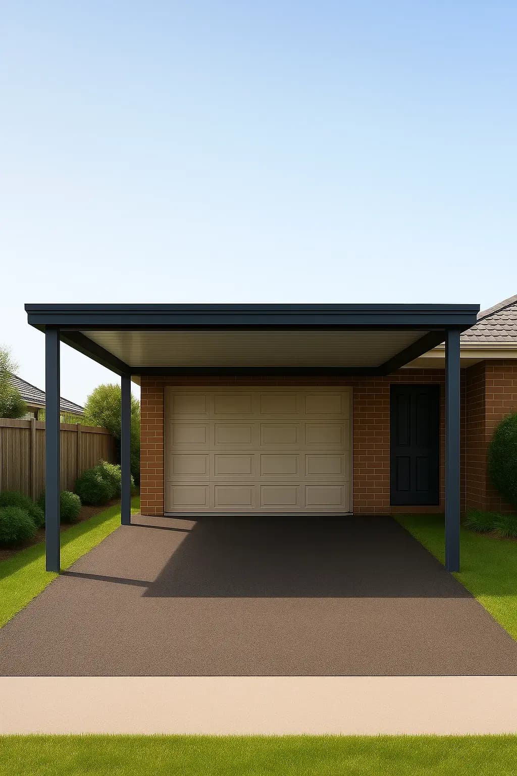 Steel footings in place for a residential carport