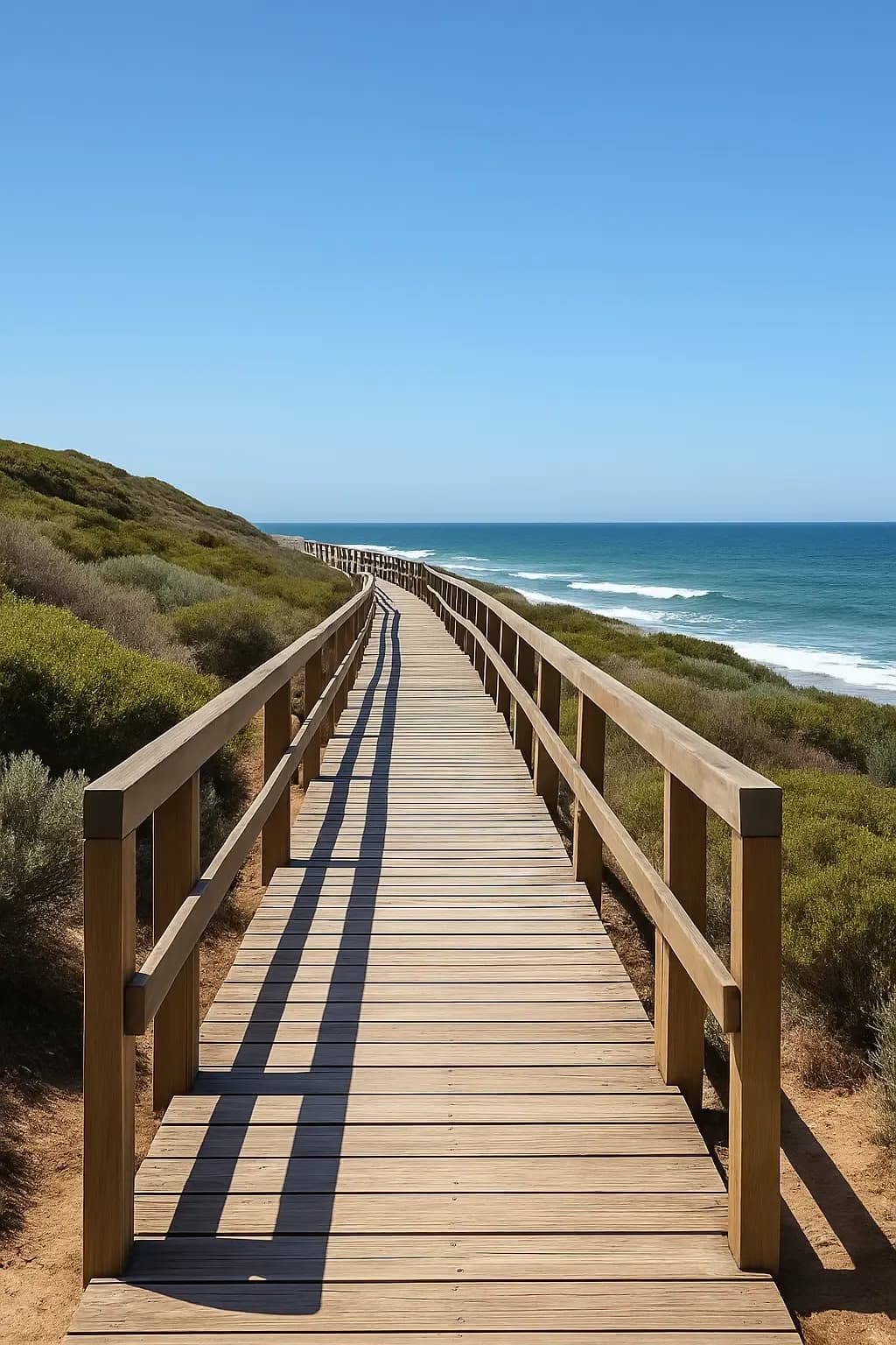 Boardwalk path installed on steel footings in coastal environment