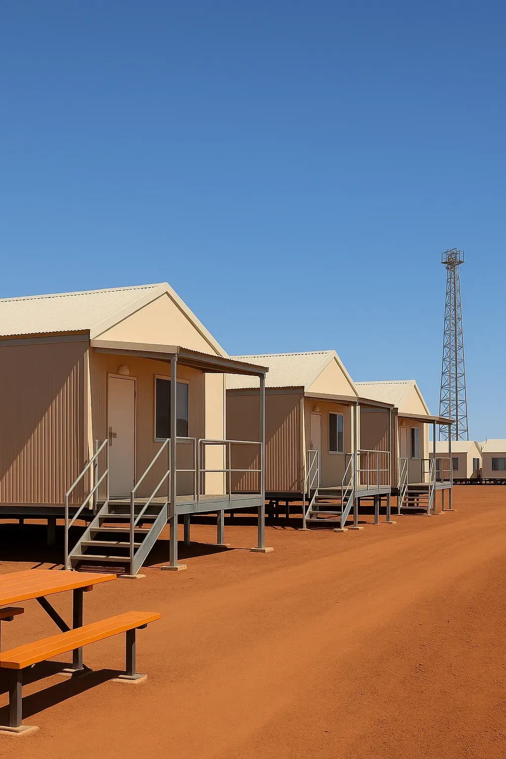 Mining camp buildings installed on modular steel footings