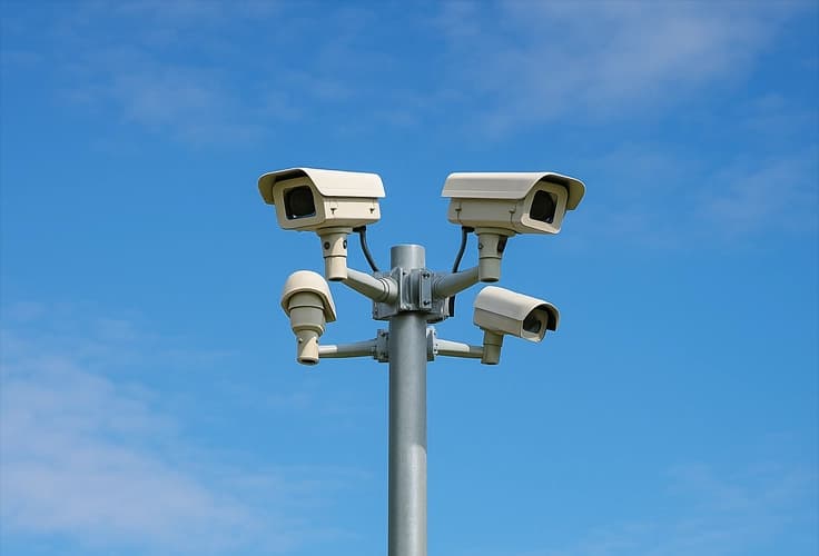 Traffic camera securely mounted on a steel foundation footing