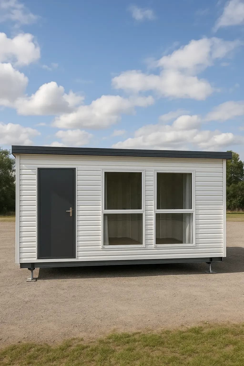 Transportable building installed on steel foundation footings